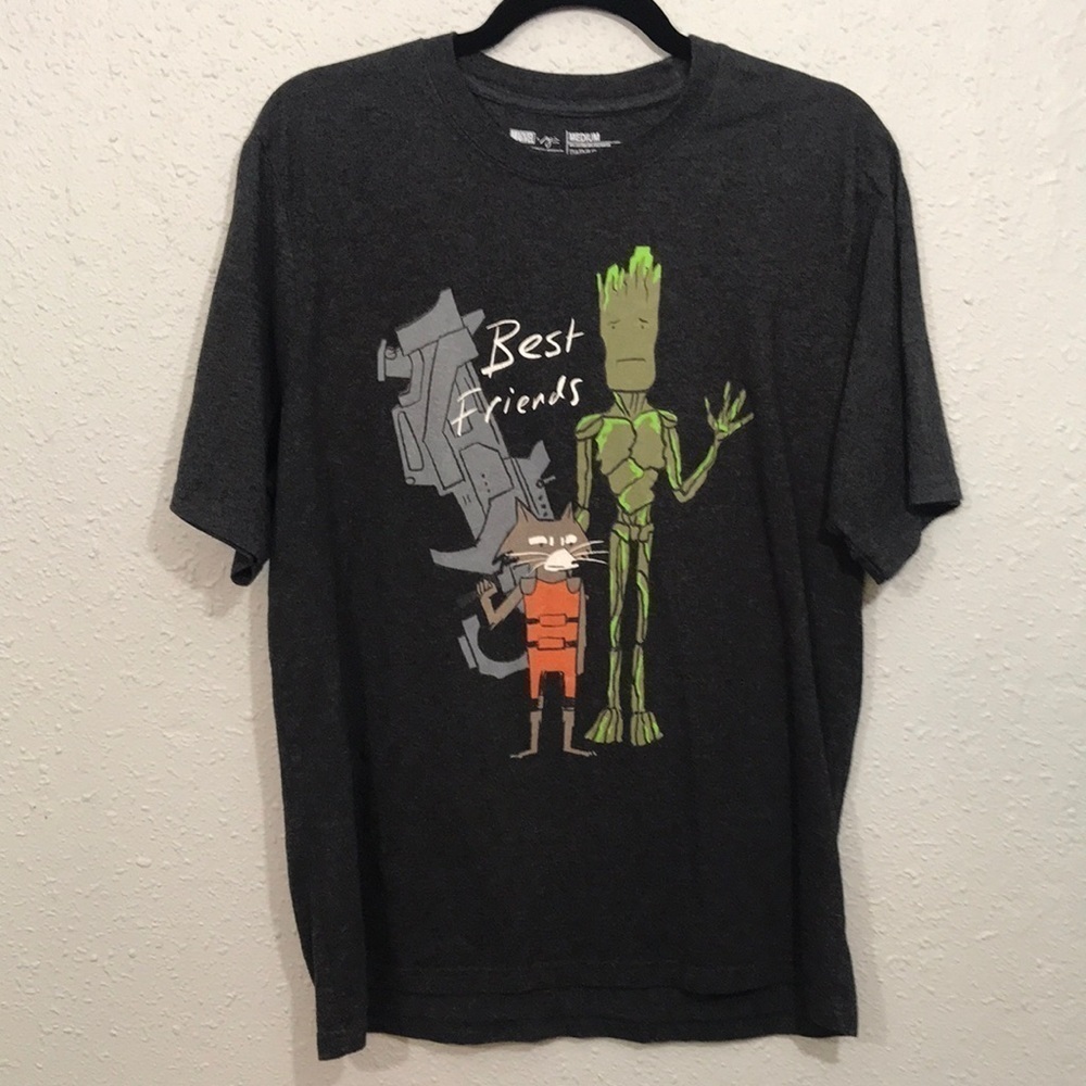 Marvel “Best Friends” Groot & Rocket Gray Screen Print‎ Unisex T-Shirt size M